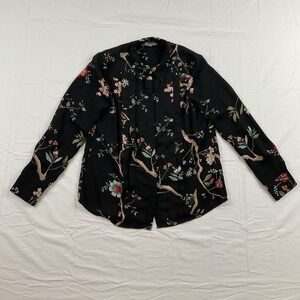 Nanette Lepore Floral Blouse Black Long Sleeve Button Up Boho Top‎ Size Small
